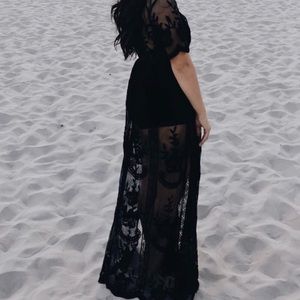 Honey Punch Black lace romper dress/maxi